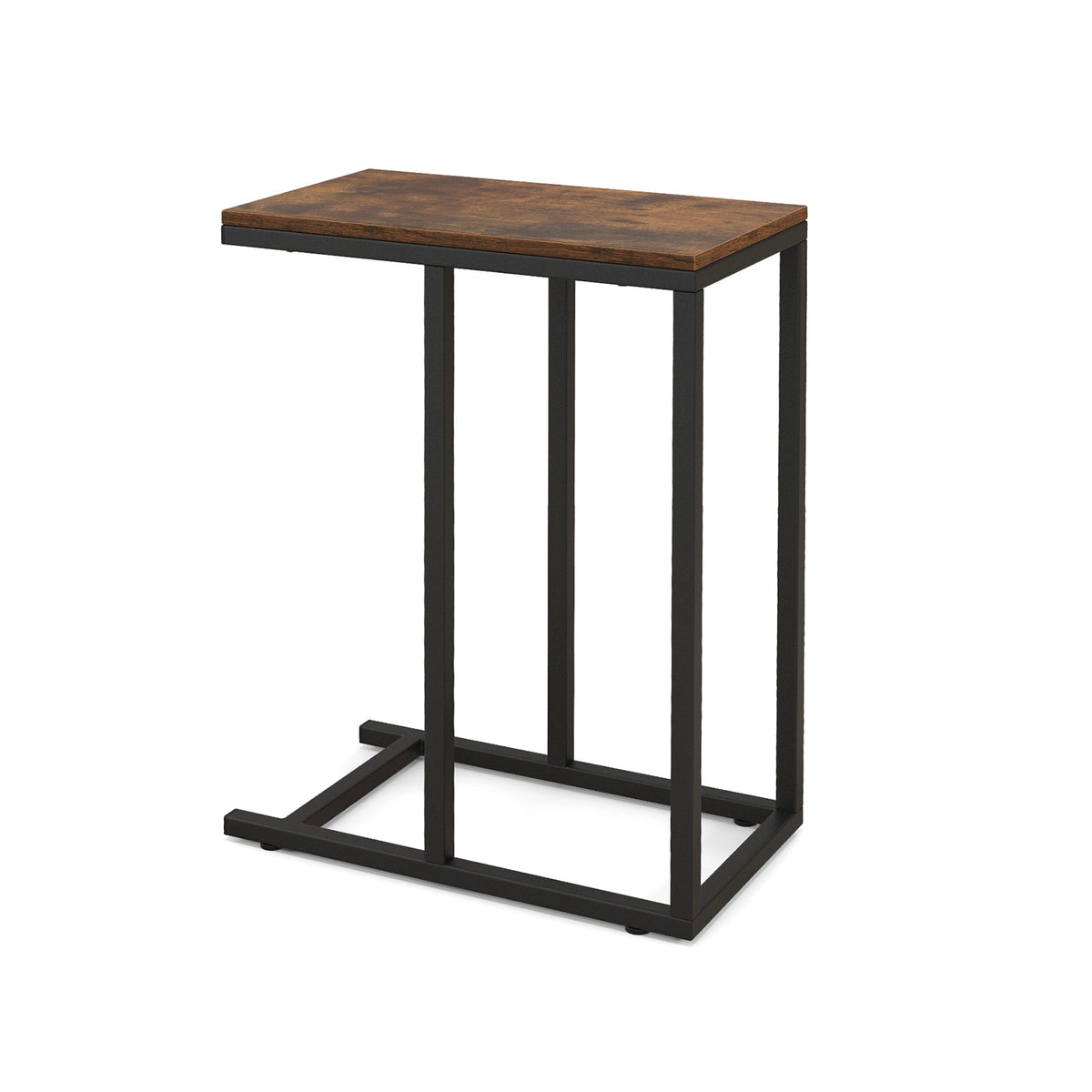 C-Shaped End Table for Couch and Bed with Metal Frame-Black