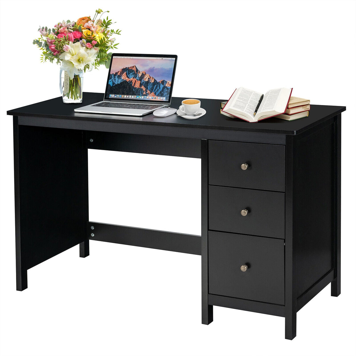 Modern Computer Desk with 3 Drawers for Home Office-Black