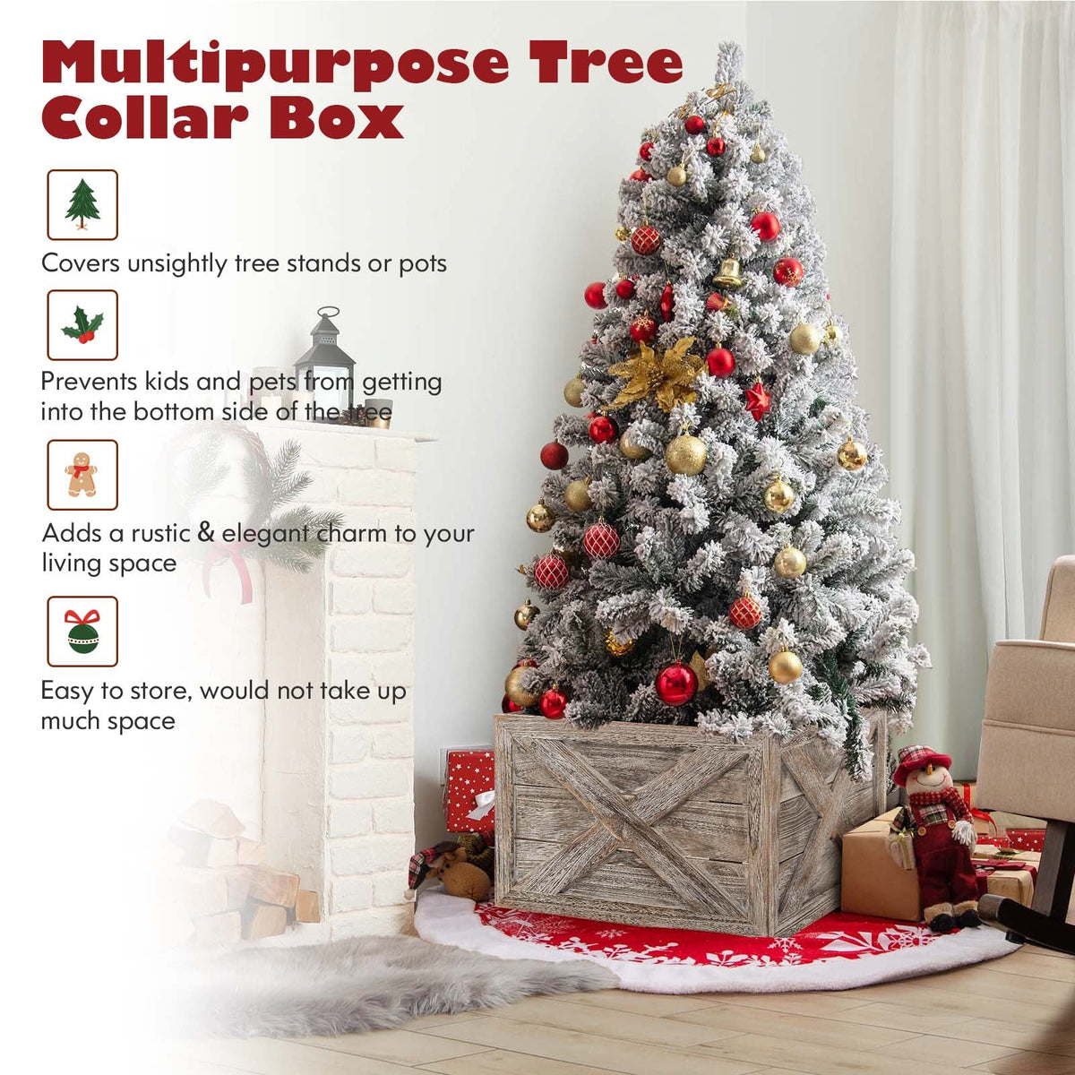Christmas Tree Box Stand with Hook and Loop Fasteners-Grey-L