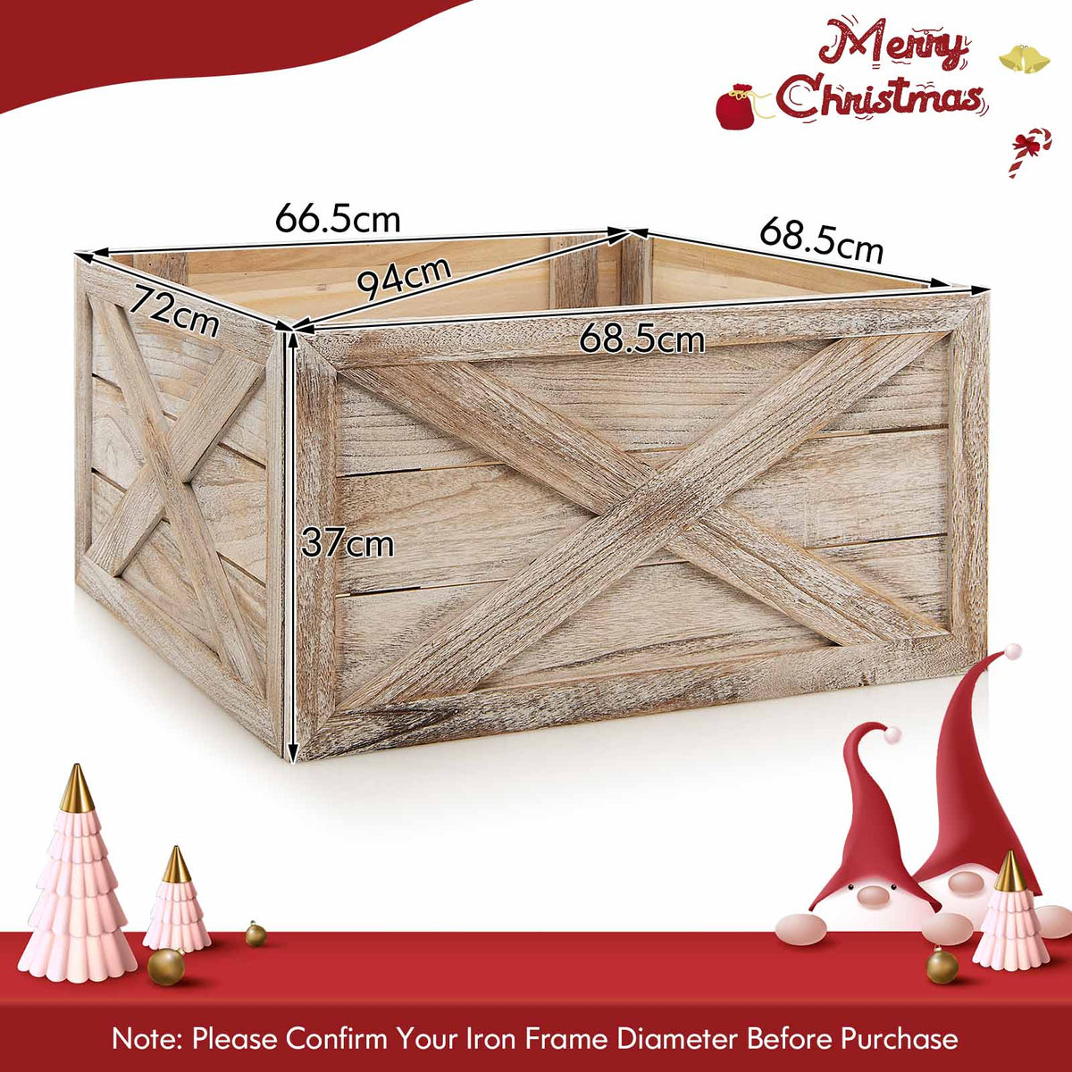 Christmas Tree Box Stand with Hook and Loop Fasteners-Grey-L