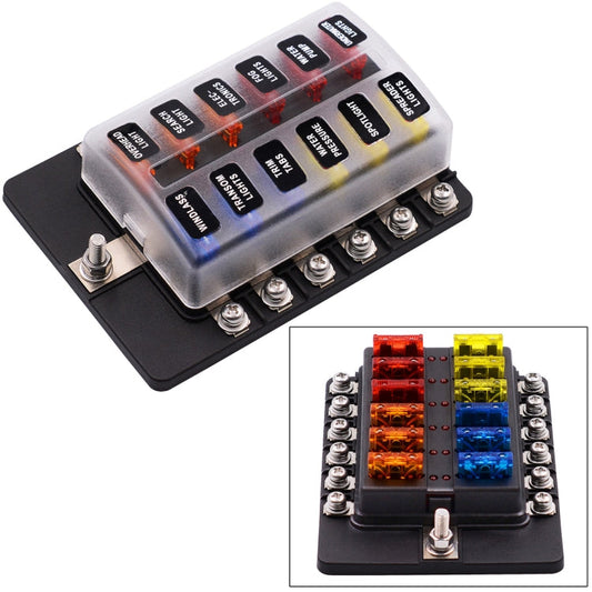 1-in-12-Out-Sicherungskasten mit Schraubklemmenbereich, Sicherungshalter-Kits mit LED-Warnanzeige für Auto, LKW, Boot, 1-in-12-Out (Schraubklemmenbereich)