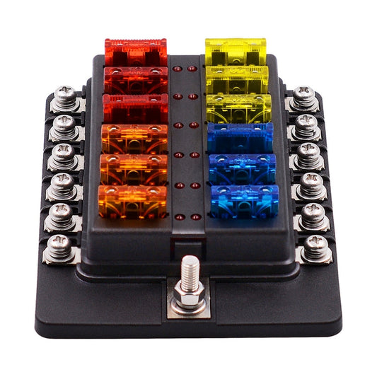 1-in-12-Out-Sicherungskasten mit Schraubklemmenbereich, Sicherungshalter-Kits mit LED-Warnanzeige für Auto, LKW, Boot, 1-in-12-Out (Schraubklemmenbereich)