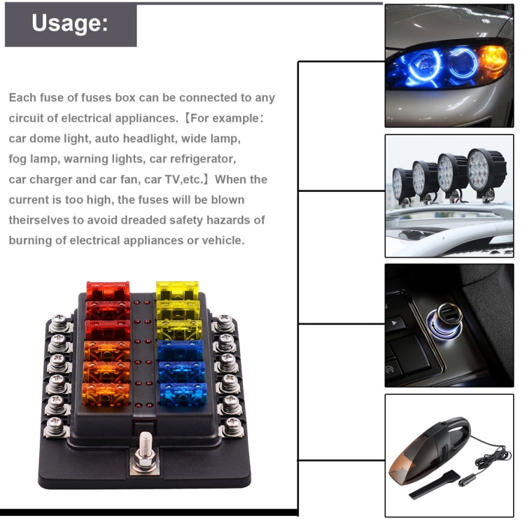 1-in-12-Out-Sicherungskasten mit Schraubklemmenbereich, Sicherungshalter-Kits mit LED-Warnanzeige für Auto, LKW, Boot, 1-in-12-Out (Schraubklemmenbereich)