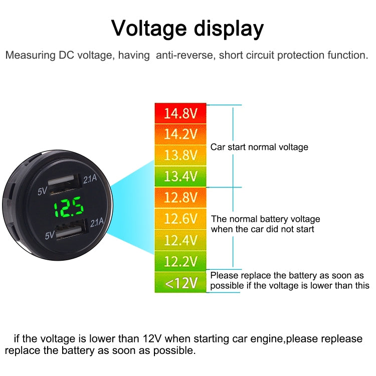 Universelles Auto-Dual-Port-USB-Ladegerät mit Steckdose, Adapter 4,2 A 5 V IP66 mit digitalem LED-Voltmeter + 60 cm Kabel, 4,2 A Voltmeter + 60 cm Kabel (grünes Licht), 4,2 A Voltmeter + 60 cm Kabel (rotes Licht)