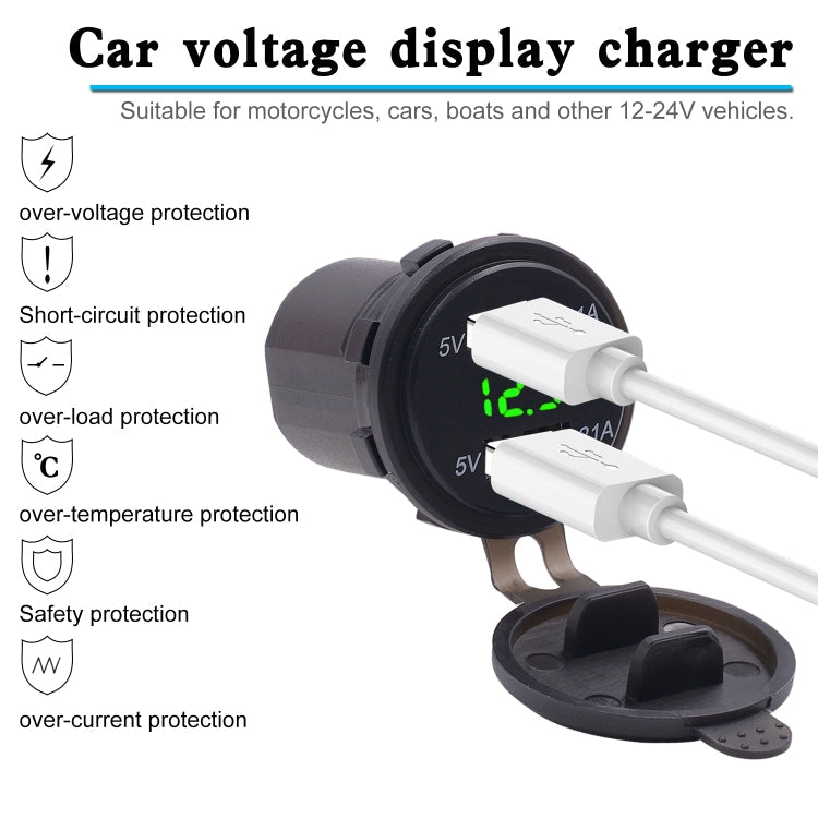 Universelles Auto-Dual-Port-USB-Ladegerät mit Steckdose, Adapter 4,2 A 5 V IP66 mit digitalem LED-Voltmeter + 60 cm Kabel, 4,2 A Voltmeter + 60 cm Kabel (grünes Licht), 4,2 A Voltmeter + 60 cm Kabel (rotes Licht)