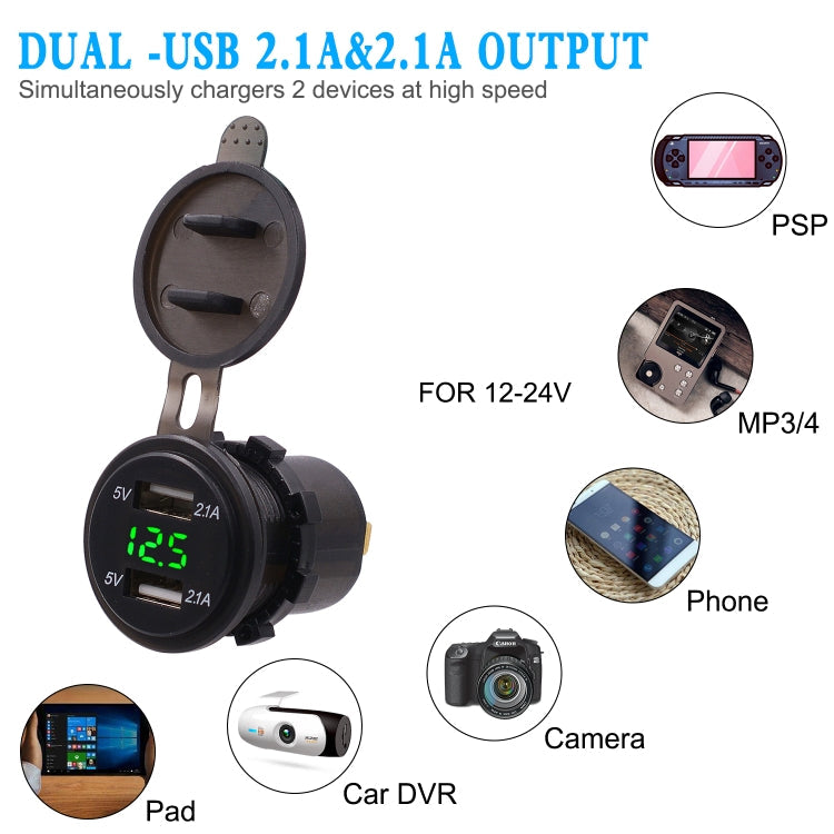 Universelles Auto-Dual-Port-USB-Ladegerät mit Steckdose, Adapter 4,2 A 5 V IP66 mit digitalem LED-Voltmeter + 60 cm Kabel, 4,2 A Voltmeter + 60 cm Kabel (grünes Licht), 4,2 A Voltmeter + 60 cm Kabel (rotes Licht)