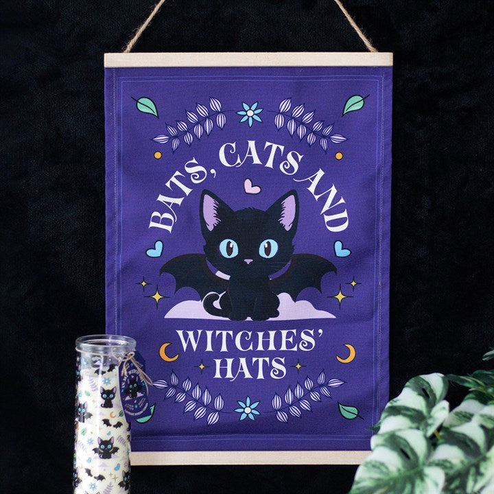 Bats, Cats and Witches Hats Fabric Wall Hanging