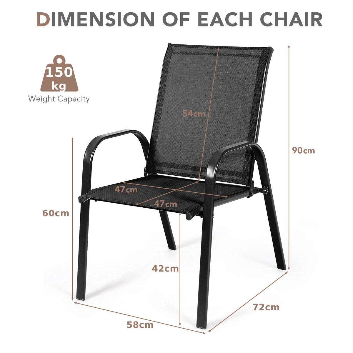 2 Piece Patio Outdoor Camping Chairs Set with Breathable Fabric-Black