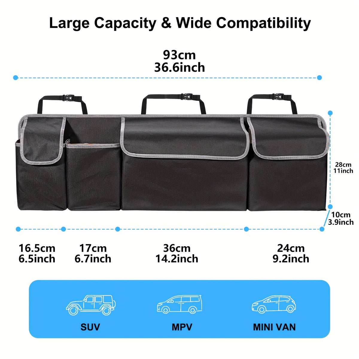 Universal Car Seat Back Organizer - Large Capacity Storage with Multiple Pockets & Durable Fabric