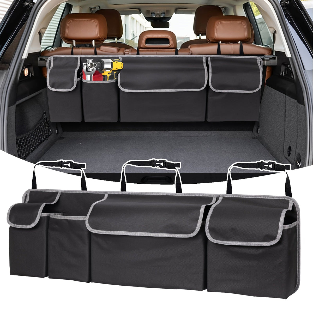 Universal Car Seat Back Organizer - Large Capacity Storage with Multiple Pockets & Durable Fabric