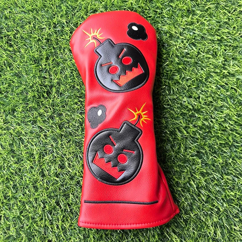 Cartoon Bomb Golf Headcovers PU Leather Driver Fairway Wood Putter Head Covers