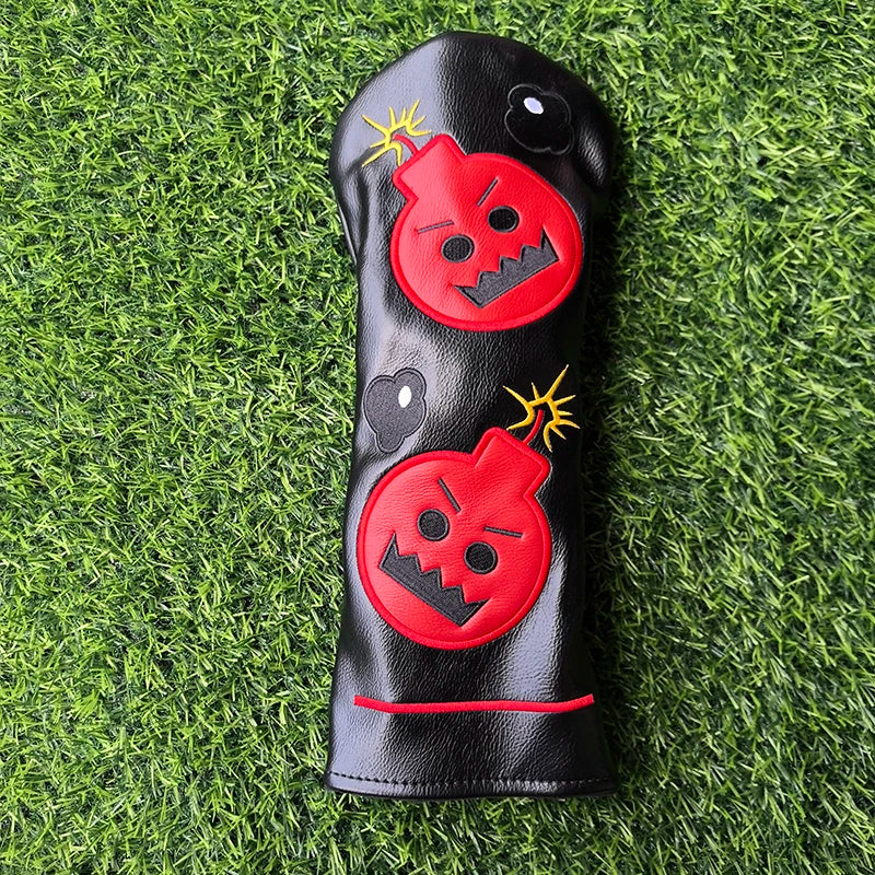 Cartoon Bomb Golf Headcovers PU Leather Driver Fairway Wood Putter Head Covers