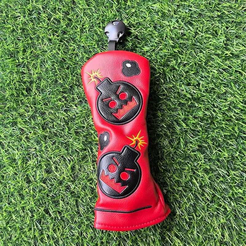 Cartoon Bomb Golf Headcovers PU Leather Driver Fairway Wood Putter Head Covers