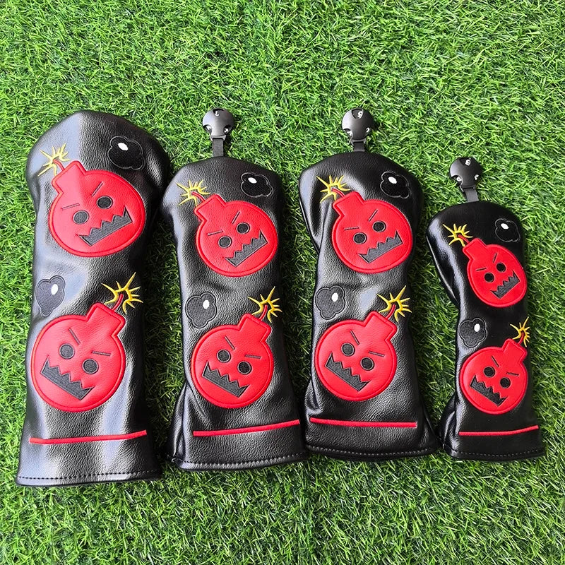 Cartoon Bomb Golf Headcovers PU Leather Driver Fairway Wood Putter Head Covers
