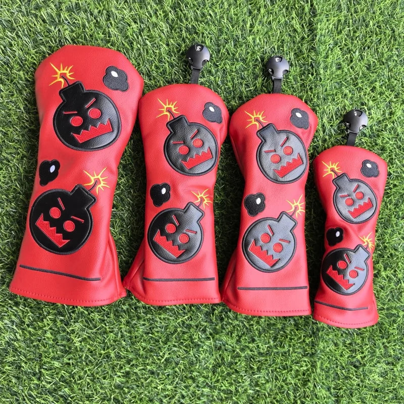 Cartoon Bomb Golf Headcovers PU Leather Driver Fairway Wood Putter Head Covers