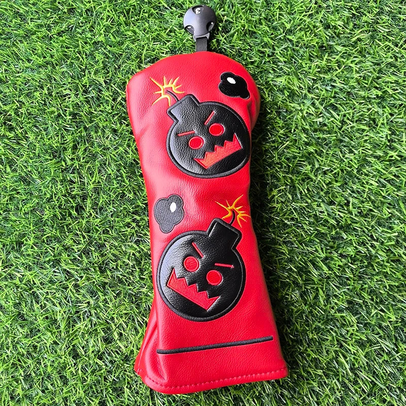 Cartoon Bomb Golf Headcovers PU Leather Driver Fairway Wood Putter Head Covers
