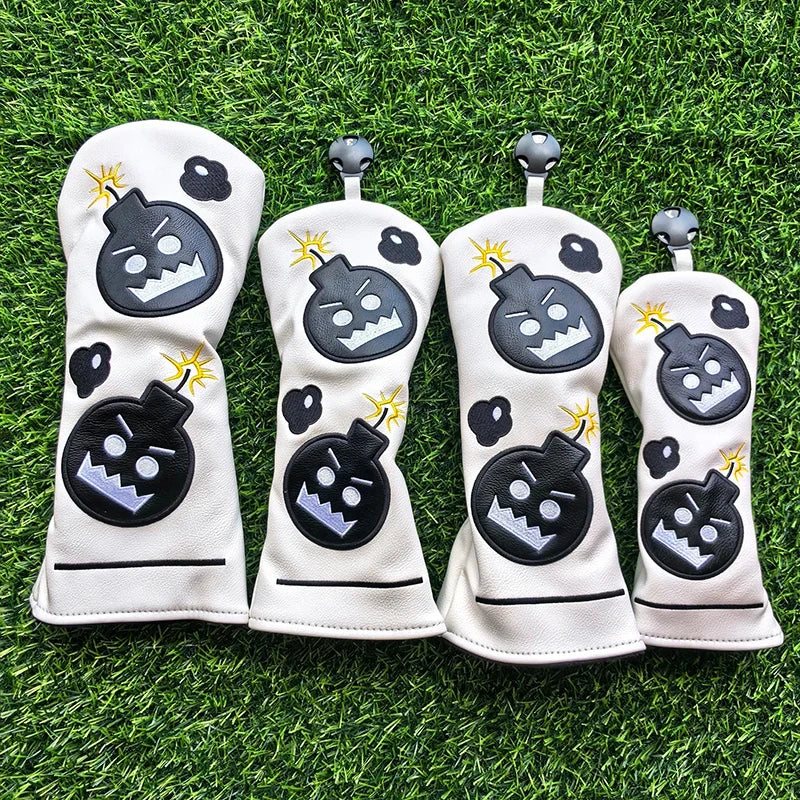 Cartoon Bomb Golf Headcovers PU Leather Driver Fairway Wood Putter Head Covers