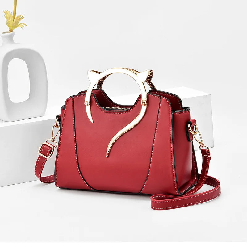 Trendy Cat Ear Design Handbag PU Leather Shoulder Bag Women’s - Chain Crossbody