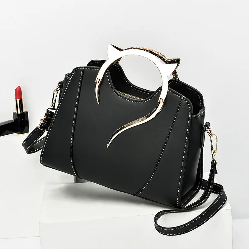 Trendy Cat Ear Design Handbag PU Leather Shoulder Bag Women’s - Chain Crossbody