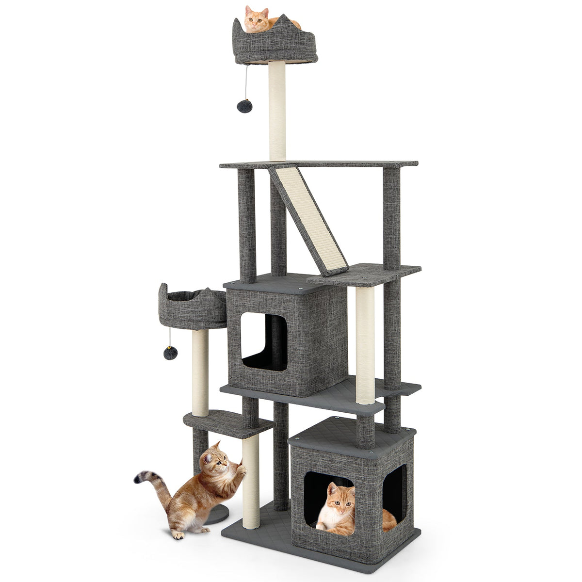 180CM Tall Cat Tree Multi-Level Large Cat Tower with Scratching Posts-Grey