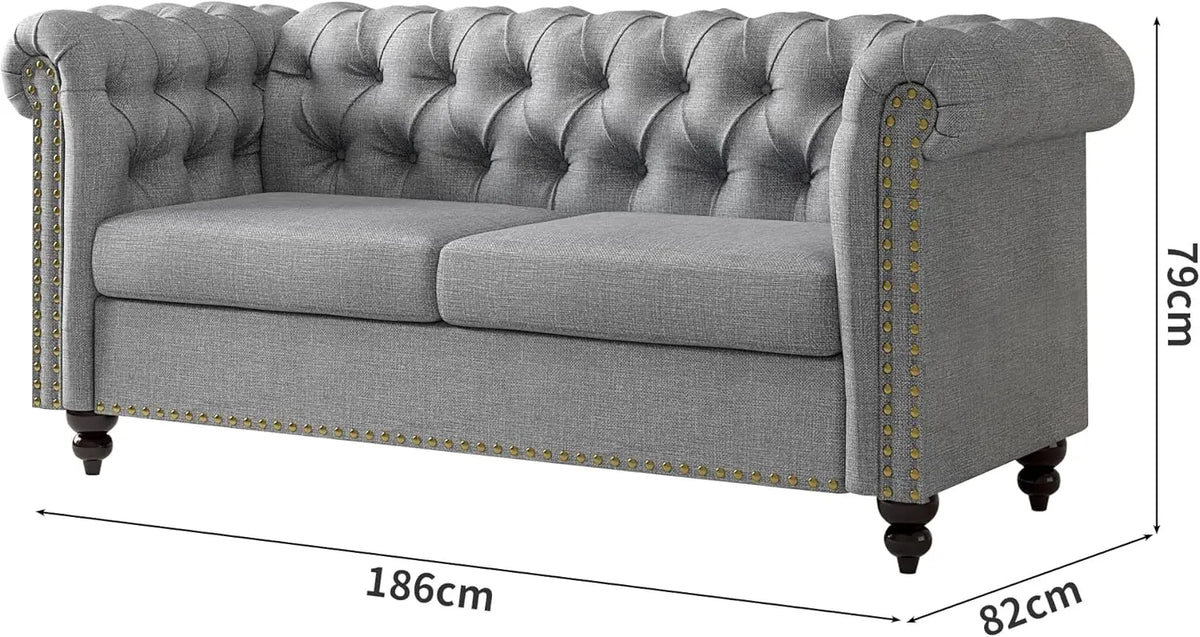 Large 2 Seater Chesterfield Style Button Back Sofa Linen Fabric Loveseat Couch