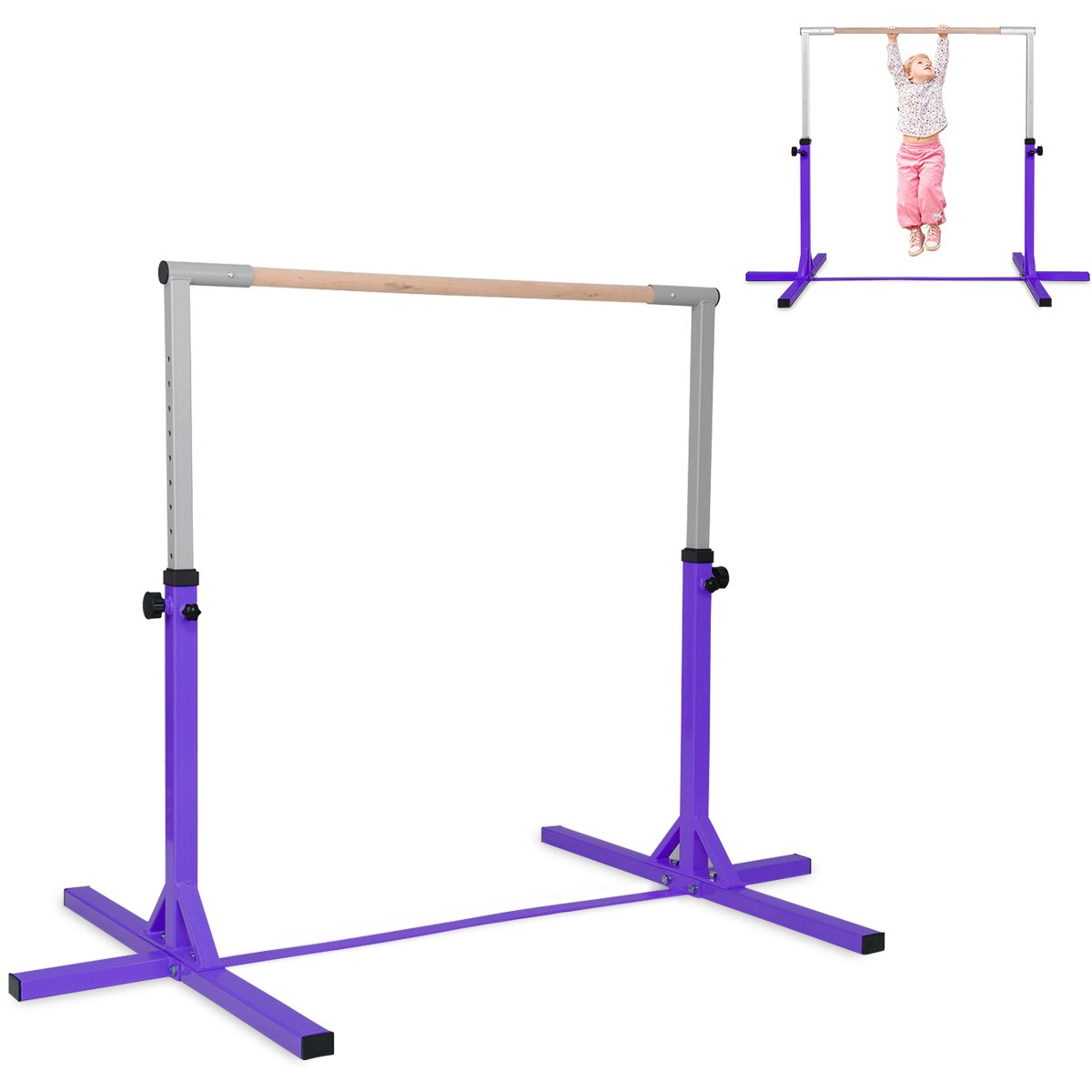 Children's Height Adjustable Gymnastics Training Bar, 90-150cm-Blue