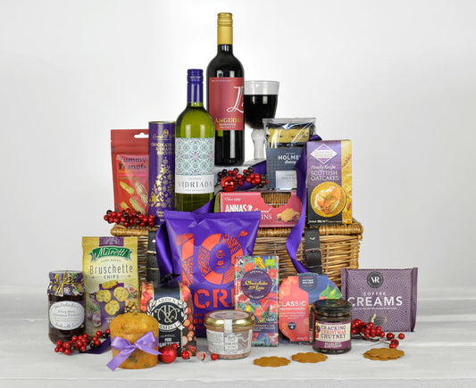 Weihnachts-Samt-Luxus-Präsentkorb | Rot- und Weißwein | Premium-Geschenk