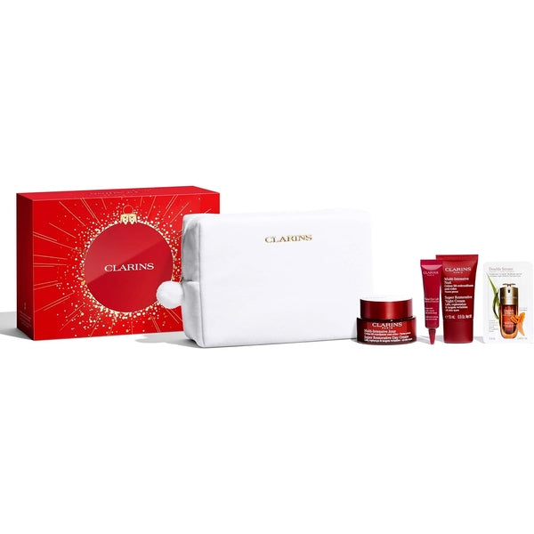 Clarins Super Restorative Gift Set 50ml Day Cream All Skintypes + 15ml Night Cream All Skintypes + 7ml Total Eye Serum + Pouch