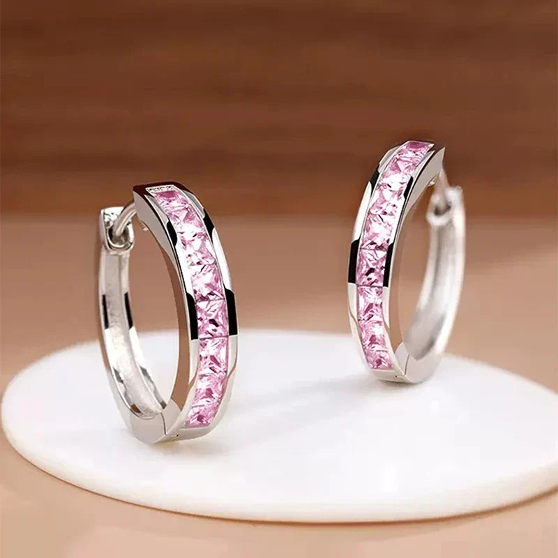 Classic Design Women Hoop Earrings with Princess Square CZ – Ladies Jewellery