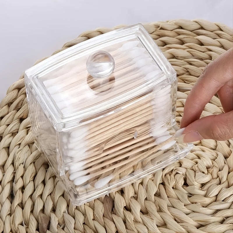 Clear Cotton Swab Holder - Bathroom Organizer Container for Cotton Balls & Q-Tips