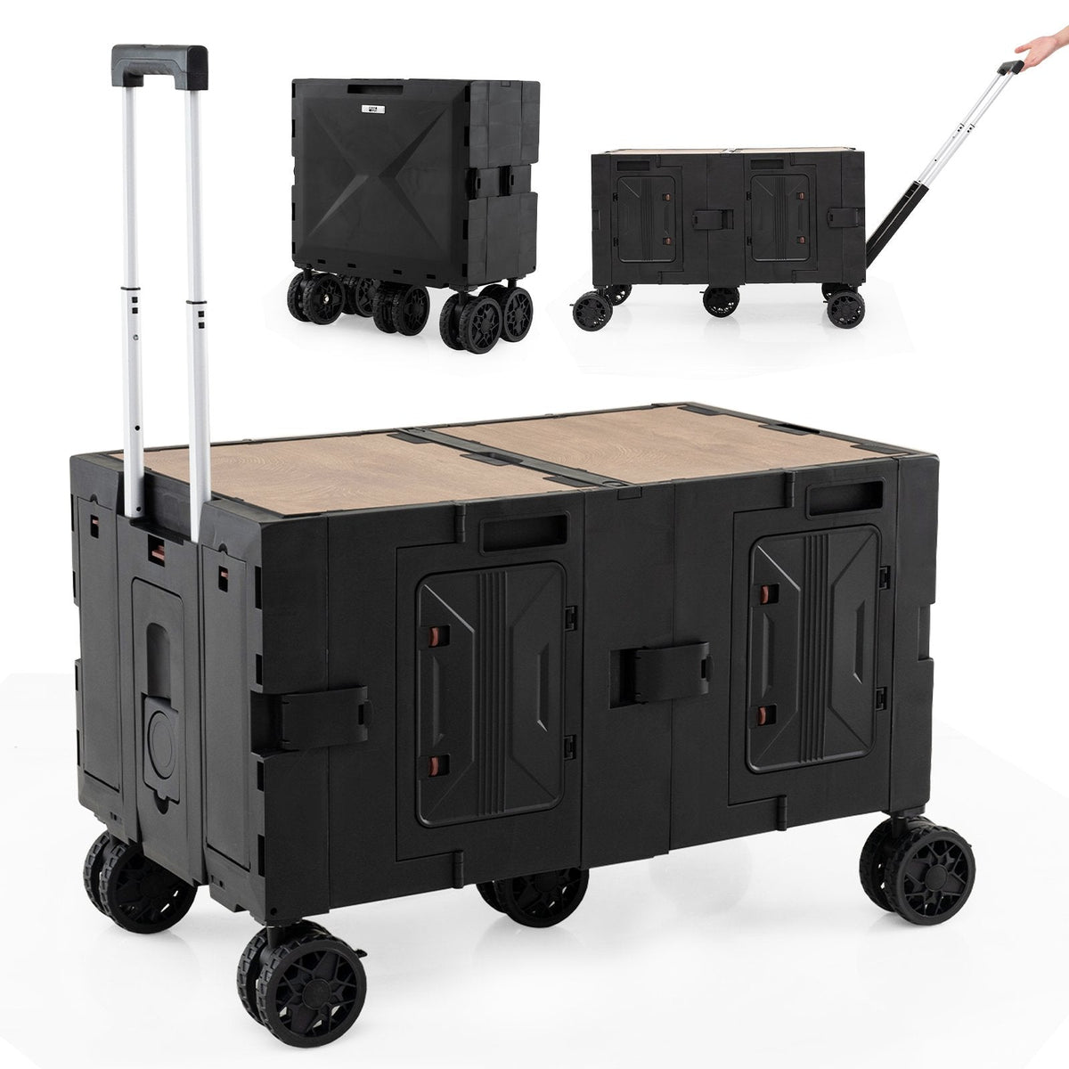 Collapsible Wagon Cart Foldable Utility Cart with Telescoping Handle-Black