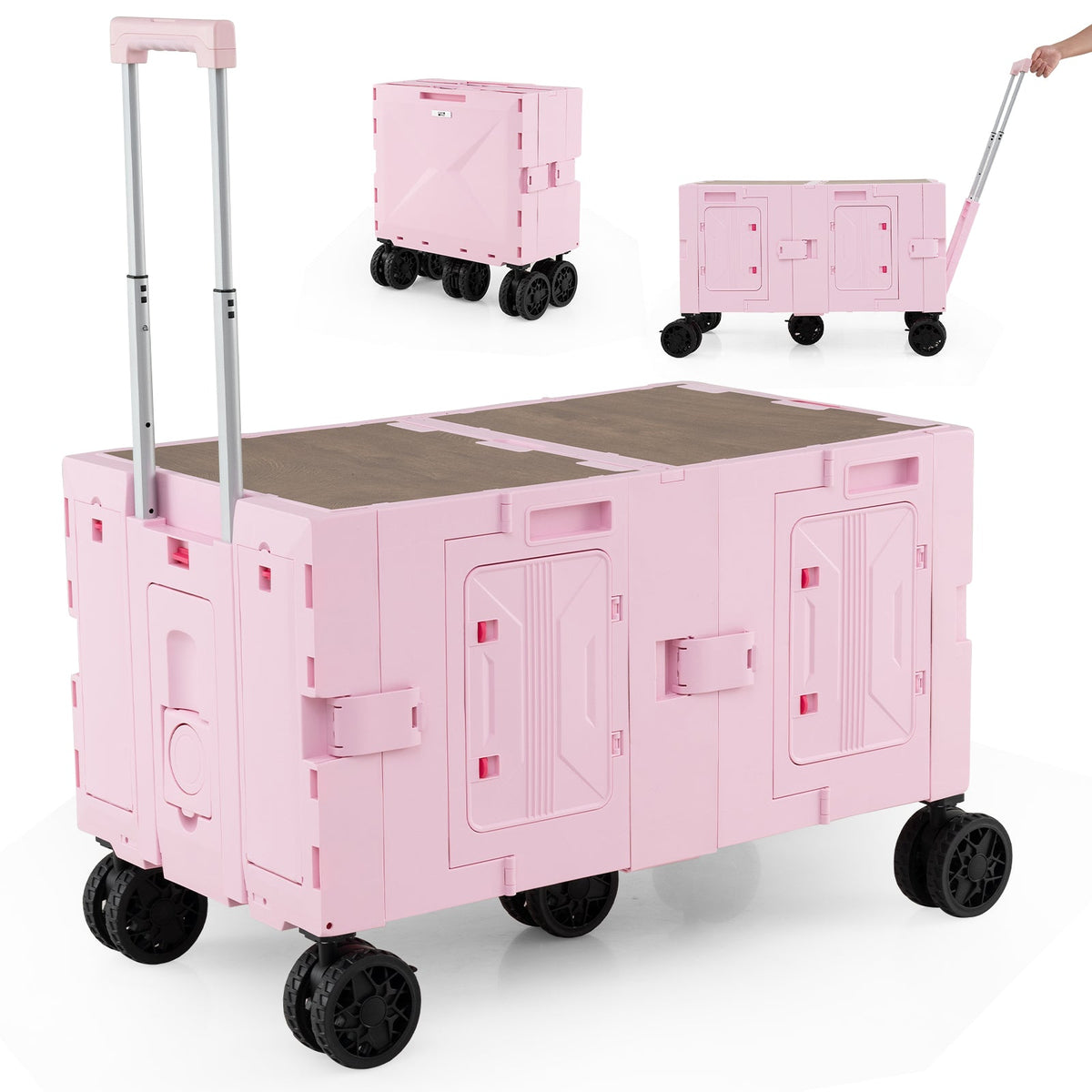 Collapsible Wagon Cart Foldable Utility Cart with Telescoping Handle-Black