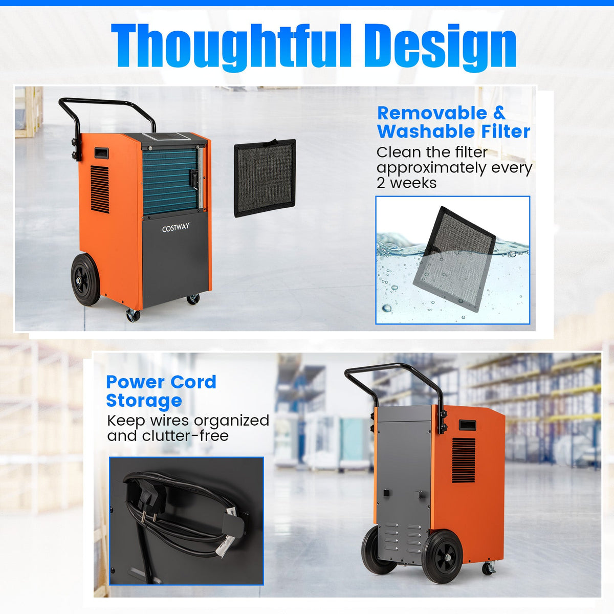 73 L/Day Commercial Dehumidifier with Drain Hose and Timer-Orange