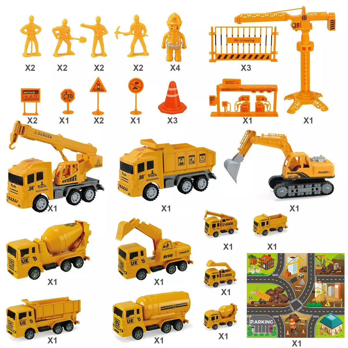 Construction Vehicle Toy 38 Piece Set Large Play Mat 11 Trucks Kids Gift Toys