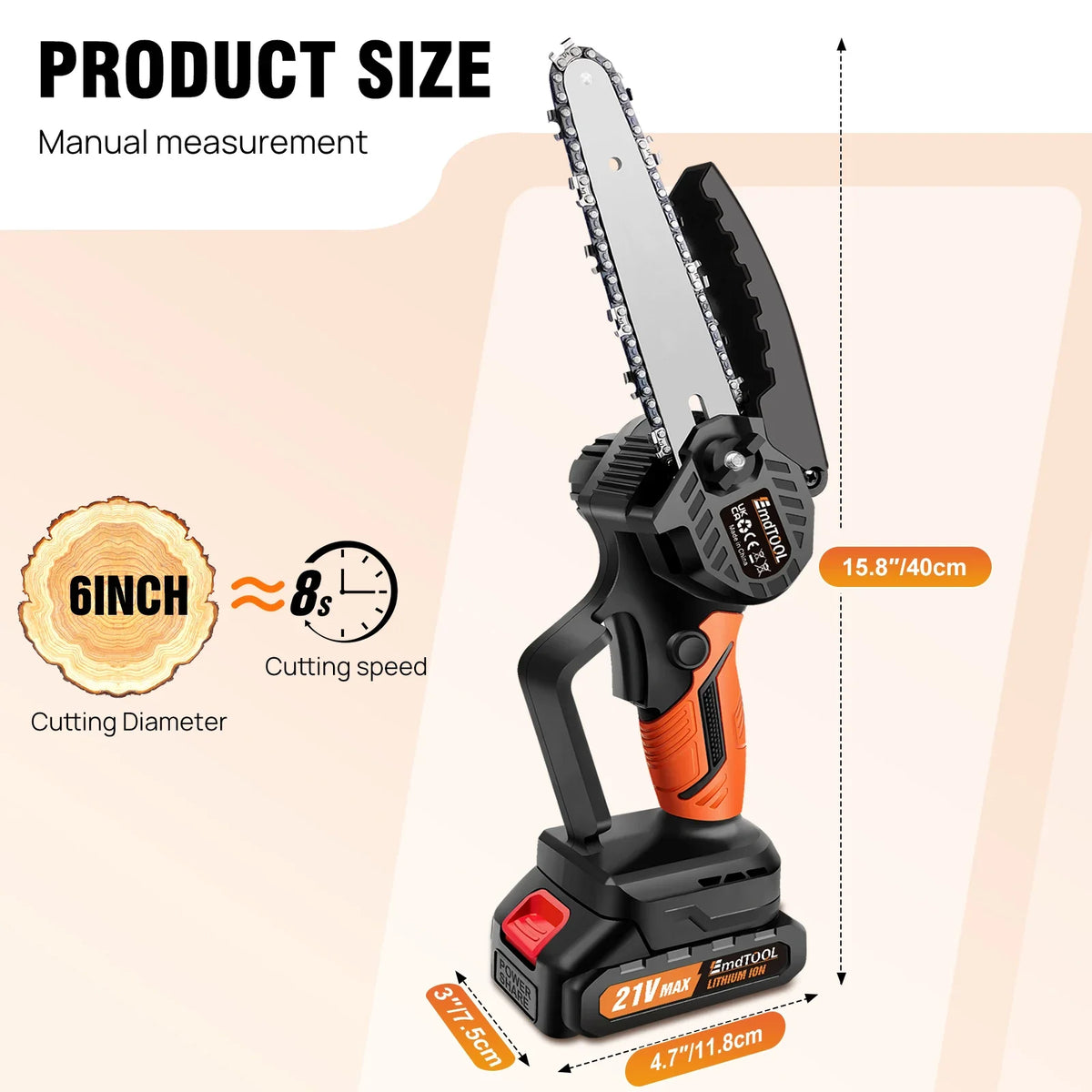 Cordless Mini Chainsaw 6-Inch Handheld Chain Saw - Electric Wood Cutting Tool