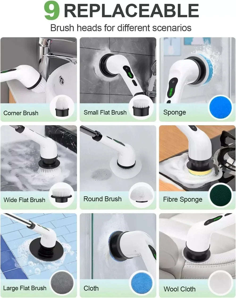 9-in-1 Electric Spin Scrubber Handheld Cleaning Brush – Cordless Power Scrubber