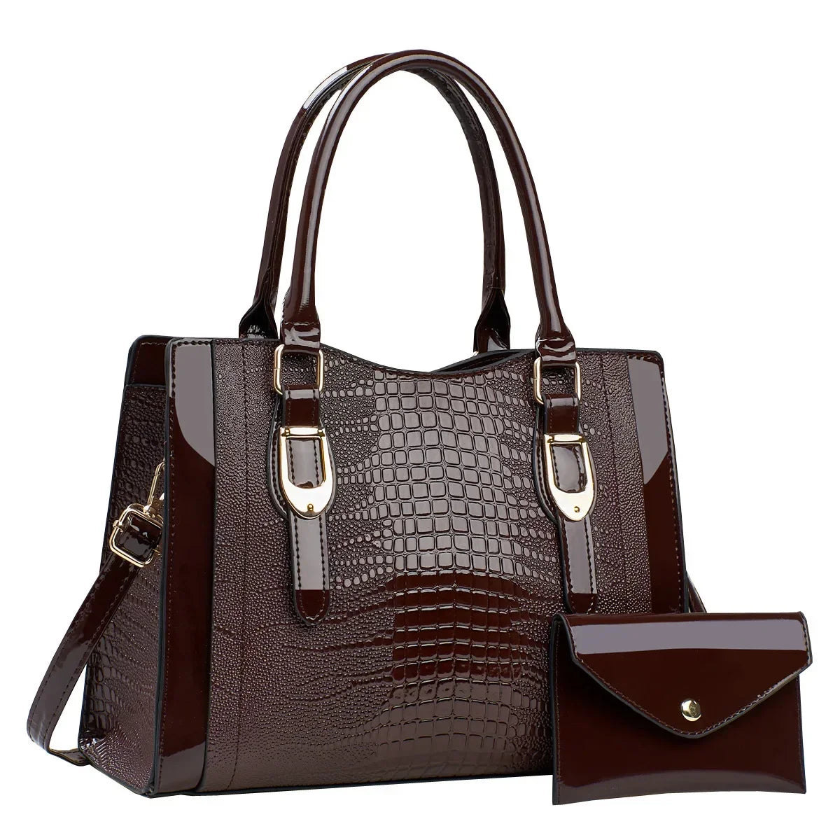 Large Capacity Crocodile Pattern Handbag PU Leather Shoulder Purse and Bag Set