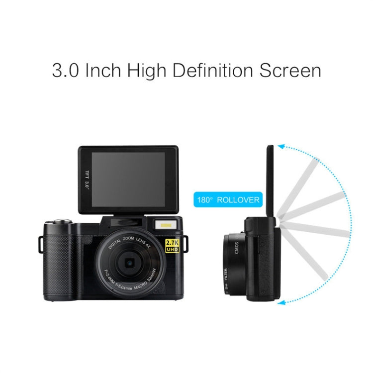 R2 2.7K Vlog-Kamera 4-fach Digitalzoom Kamera mit 3,0 Zoll Flip-Screen