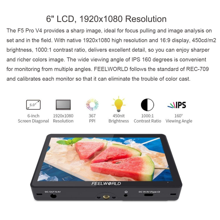 FEELWORLD F5 Pro V4 6" Touch Screen Field Monitor | 4K HDMI | 3D LUT | Tilt Arm
