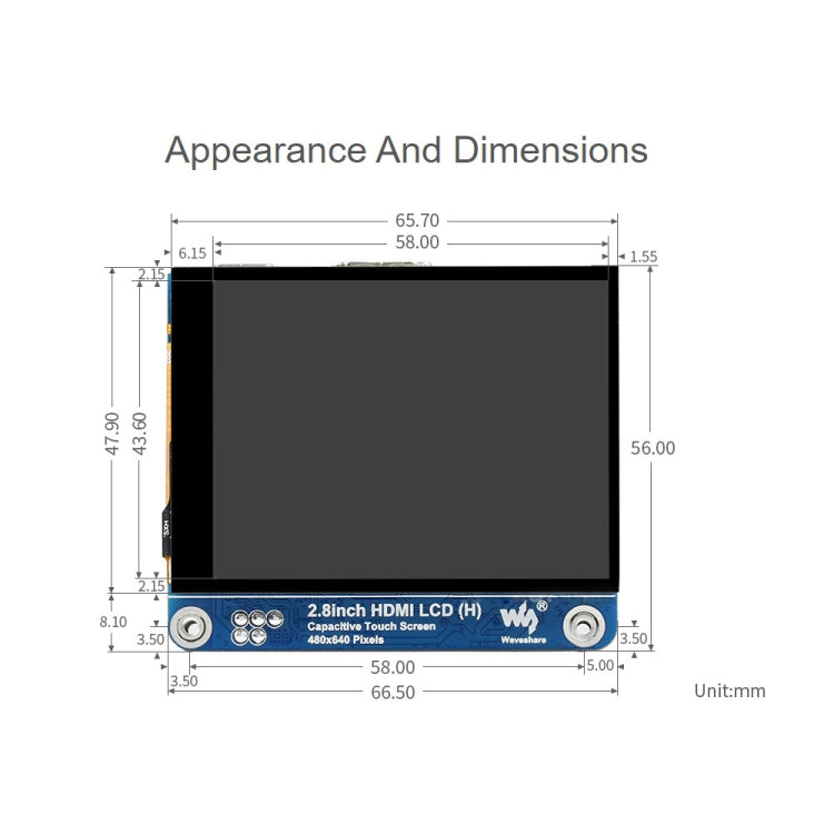 Pantalla LCD HDMI IPS (H) de 2.8 pulgadas 480x640 de Waveshare con laminado completo