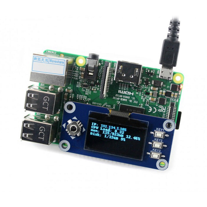 Waveshare 1.3inch OLED Display HAT for Raspberry Pi | 128x64 Blue