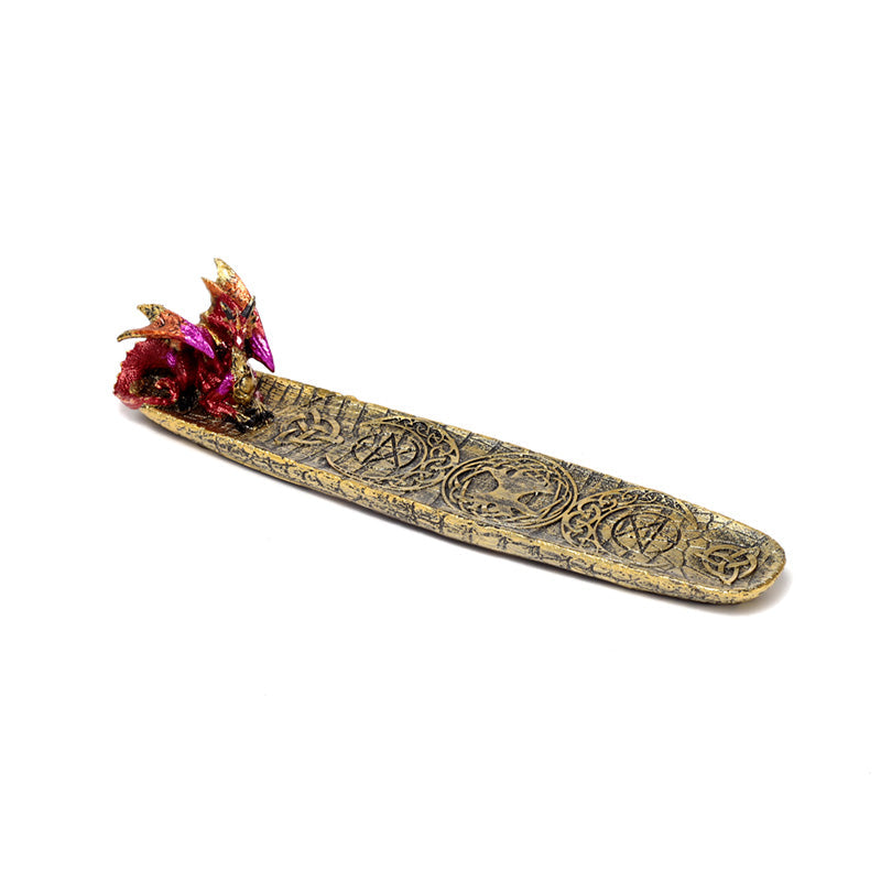 Enchanted Nightmare Mystical Symbols Fire Dragon Ashcatcher Incense Stick Burner