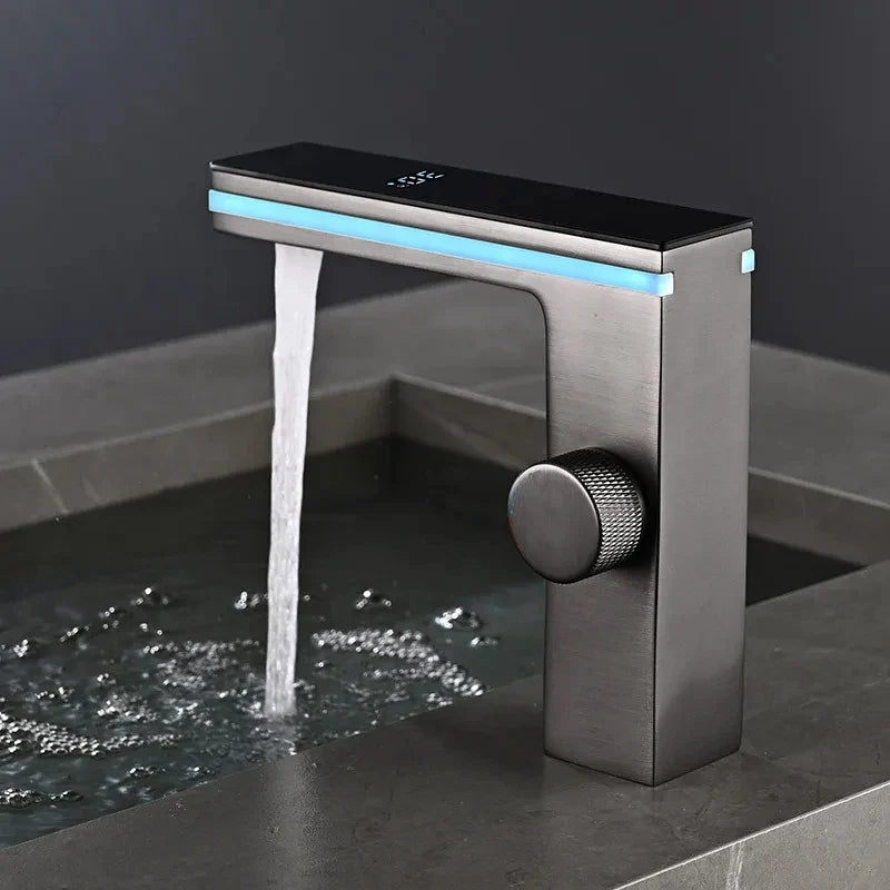 Digital Display LED Bathroom Basin Tap Faucet Smart Temperature Mixer Hot Cold