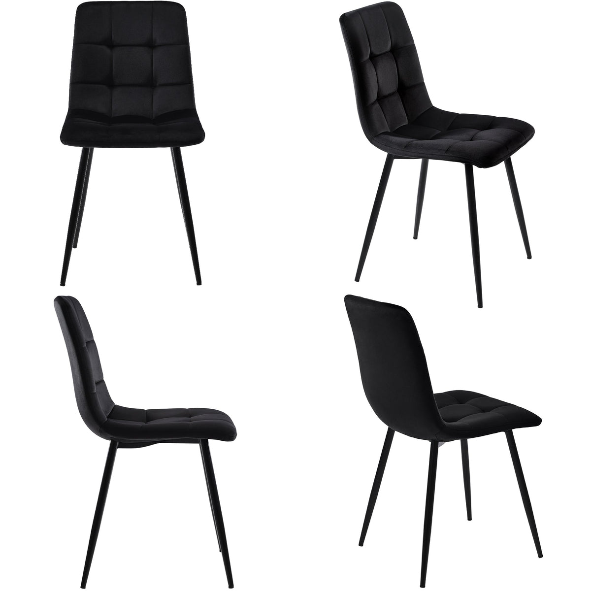 Modern Marble Effect Dining Table Set with 4 Soft Velvet Chairs Black