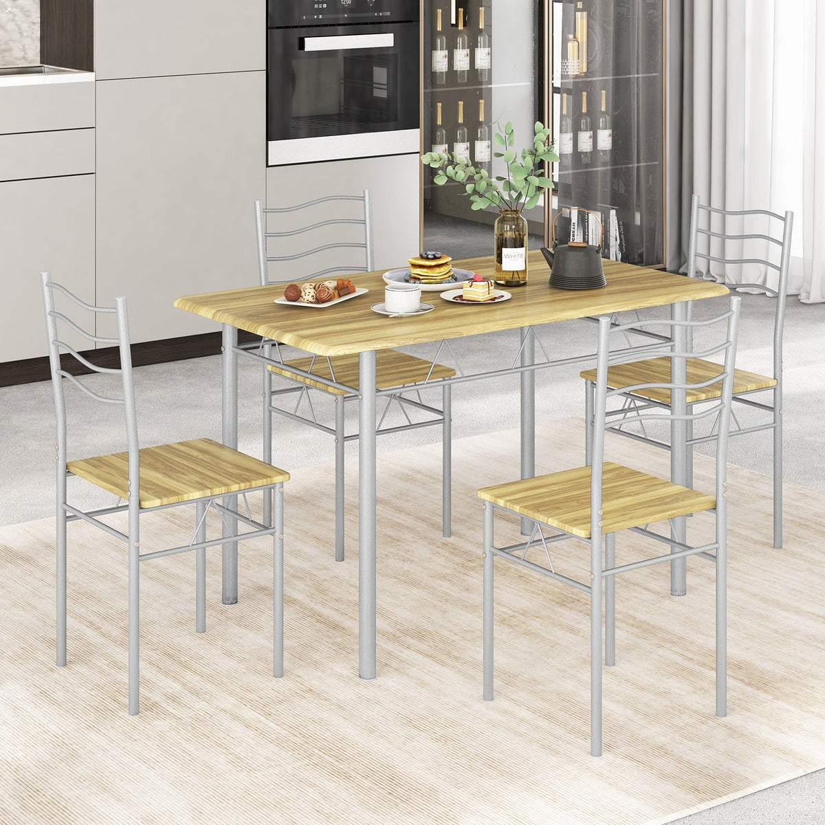 Counter Height Table with Spacious Rectangular Tabletop for Home Restaurant-Natural