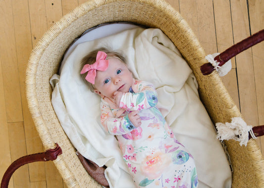 Copper Pearl Newborn Knotted Gown – Bloom Print | 0–4 Months