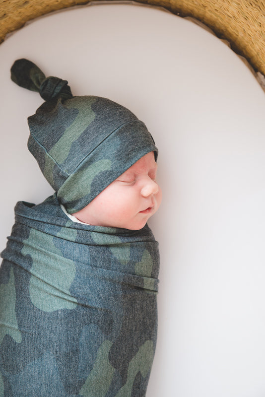 Copper Pearl Top Knot Hat Hunter 0-4m