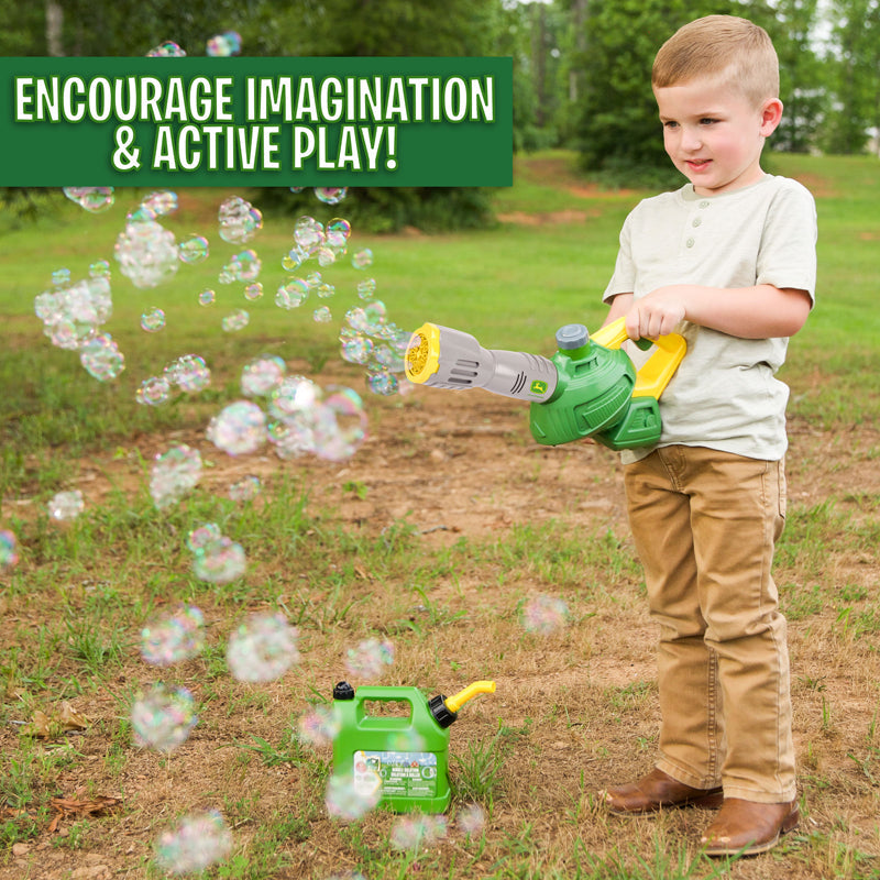 Tomy John Deere Bubble Leaf Blower & Refill Can | Outdoor Toy for Kids 3+