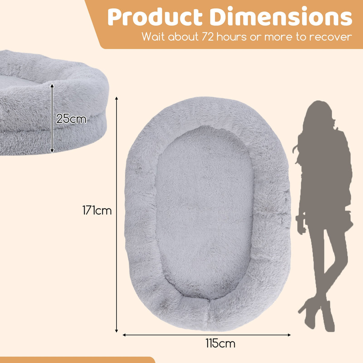 Human Dog Bed with Soft Blanket and Present Plump Pillow-Brown