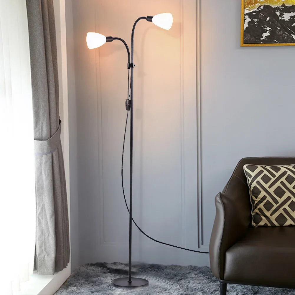 Adjustable Double Head Floor Lamp – Black Metal Standing Modern Flexible Light